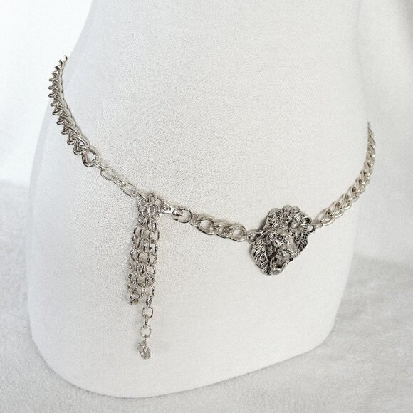 Lion of Judah Chain Link Silver Tone Belt Tribe of Israel Aslan Yeshua Roaring main image 2
